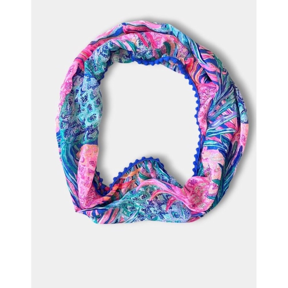 Lilly Pulitzer Infinity Scarf Womens OS Pink Blue Tropical Pineapple Scarf‎